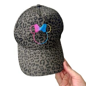 Disney Minnie‎ Mouse Gray Leopard Print Baseball Cap Multicolor Graphic Design